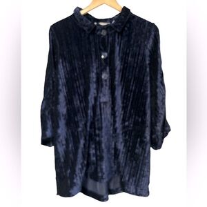 Soft Surroundings Midnight Blue Velour Tunic 3 Buttons 2 Front Pockets Size M